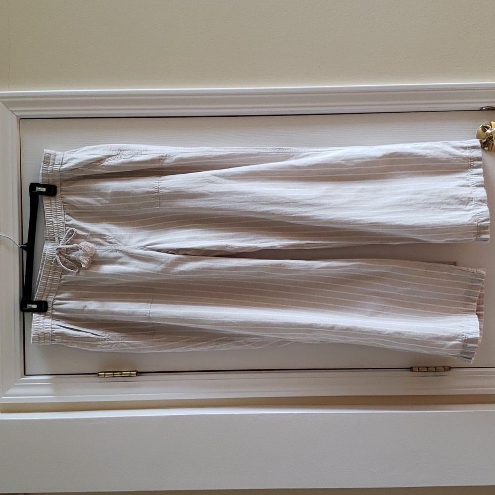 Cream White Striped Lightweight Wide-Leg Pant with Braided Belt Accent Sonoma XL